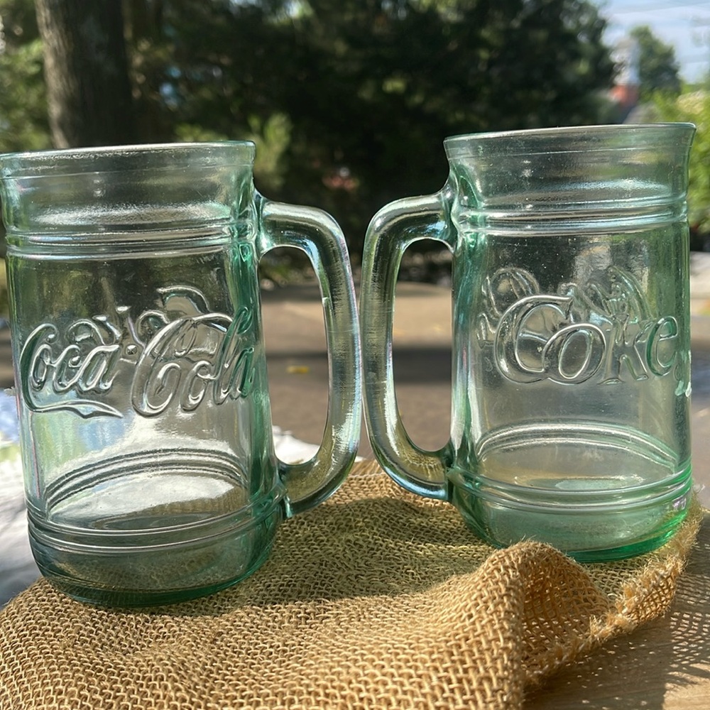 Antique // Vintage CocaCola Mugs // green glass. Set of 2 in great condition 💚